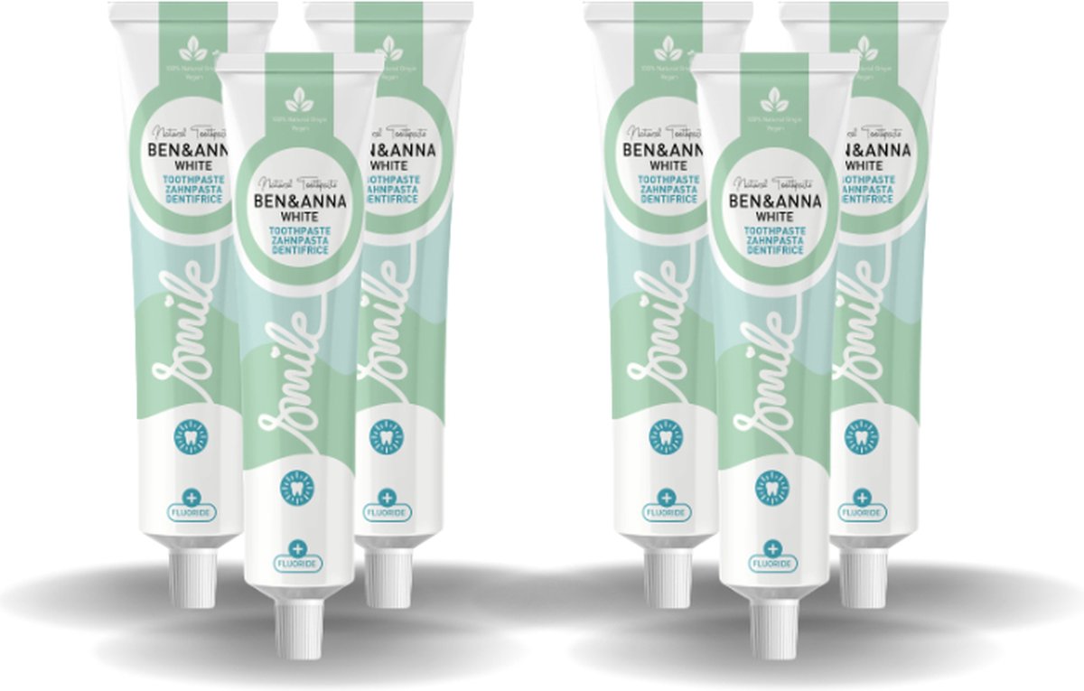 BEN&ANNA - Toothpaste Smile with Fluoride White - 75ml - 6 Pak - Voordeelverpakking