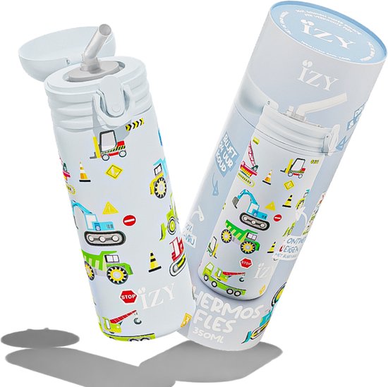 IZY Drinkfles Kinderen x Blauw - Drinkfles met Rietje - Waterfles - Thermosfles 350 ml - BPA-vrij