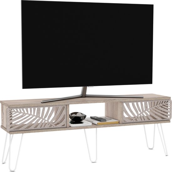Dacerbi TV-meubel, Laag Woonkamerdressoir, Woonkamerdressoir Voor Televisie 155x43h47 Cm Eiken En Wit