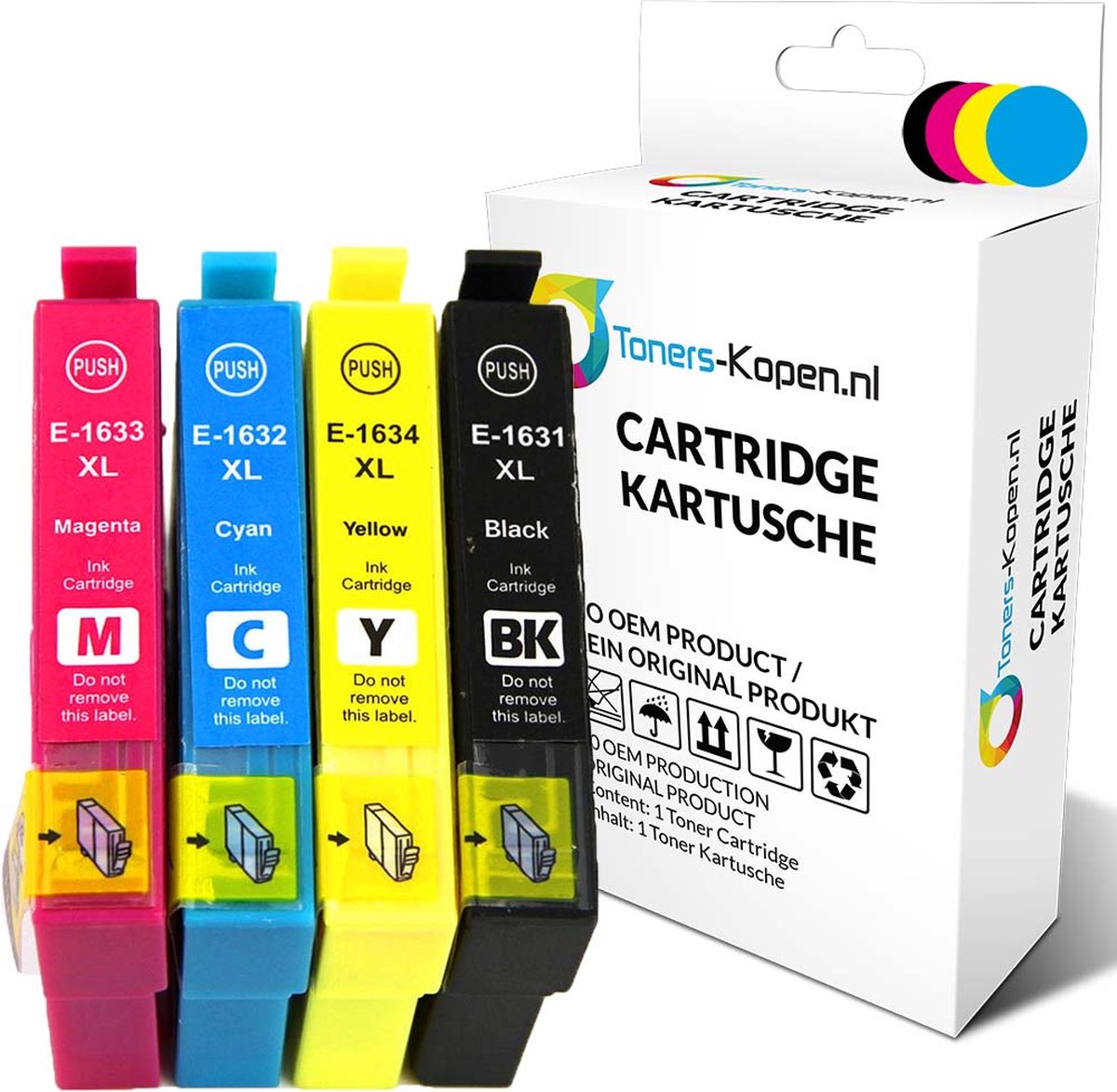 Epson C13T16314010 - Inktcartridge Multipack 4-delig - 1x Zwart, 1x Cyaan, 1x Magenta, 1x Geel - Huismerk Compatible - Geschikt voor Epson WorkForce WF-2010W Epson WorkForce WF-2015 Epson WorkForce WF-2510WF Epson WorkForce WF-2520NF Epson WorkForce