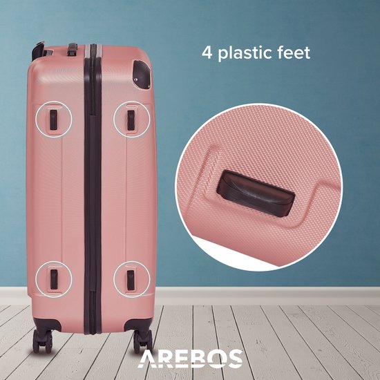 Set De 4 Valises AREBOS Coque Dure ABS - Argent - Tailles S, M, L, XL - 94L Max
