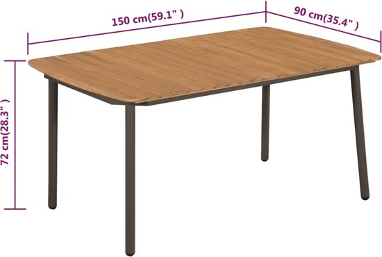 vidaXL - Tuintafel - 150x90x72 - cm - massief - acaciahout - en - staal