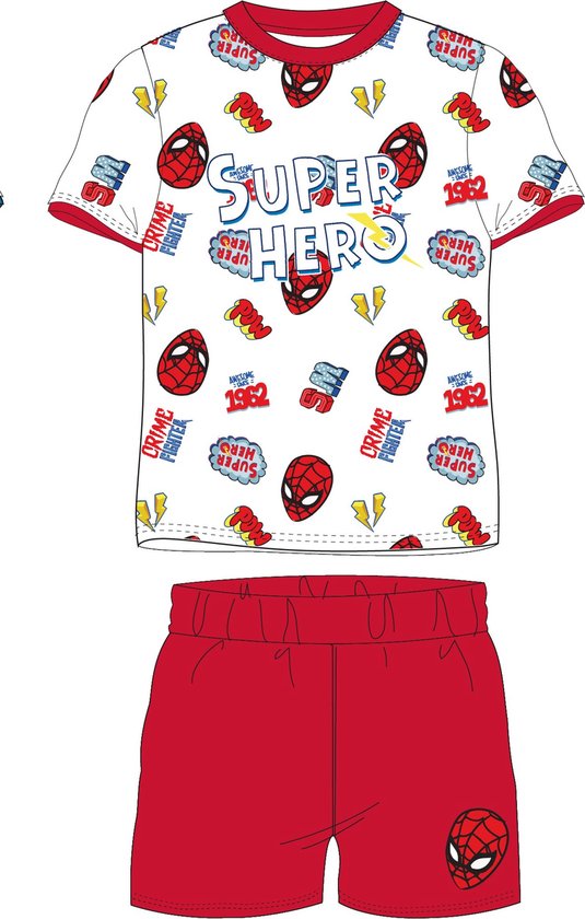Spiderman shortama/pyjama super hero wit/rood katoen maat 128