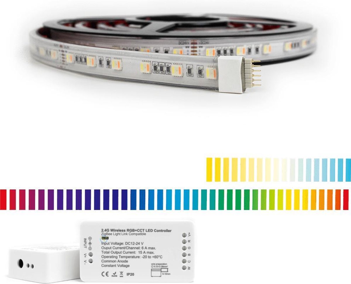 Ledstripkoning Zigbee led strip White and color ambiance Werkt met de bekende verlichting apps 3 meter Waterdicht