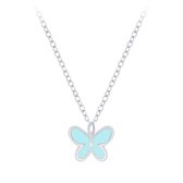 Joy|S - Zilveren petit vlinder hanger met ketting - 36 cm + 5 cm extension - blauw