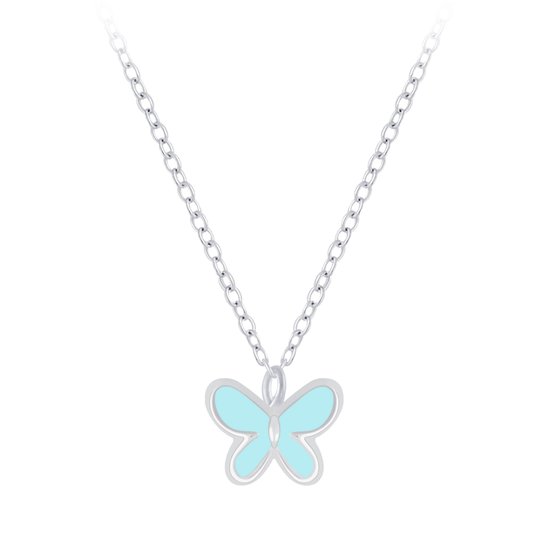 Joy|S - Zilveren petit vlinder hanger met ketting - 36 cm + 5 cm extension - blauw