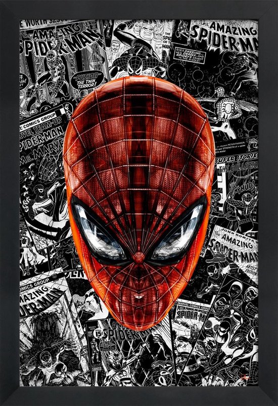 JUNIQE - Affiche Cadre Bois The Spider-Man - Un Héros de Bande Dessinée  -30x45