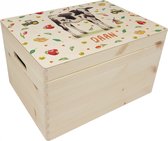 World of Mies memorybox kalfje met naam - Houten herinneringskist 30 x 40 x 23 cm - met handvaten - hoogwaardige kleurenprint in het hout - handgeschilderd design door Mies
