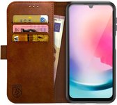 Rosso Element Book Case Wallet Hoesje Geschikt voor Samsung Galaxy A24 | Portemonnee | 3 Pasjes | Magneetsluiting | Stand Functie | Bruin