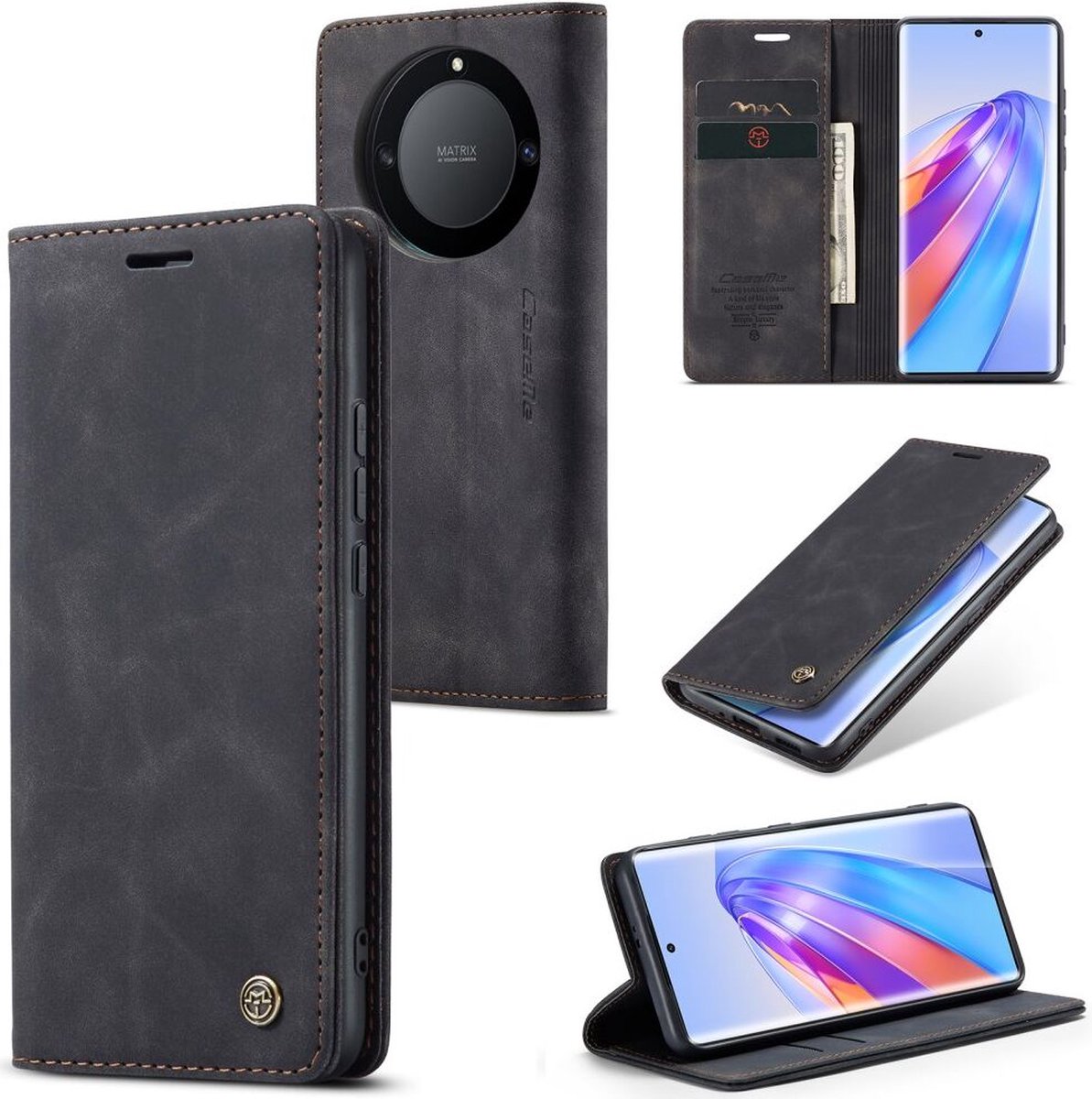 CaseMe 013 Honor Magic5 Lite Hoesje Book Case met Pasjeshouder Zwart