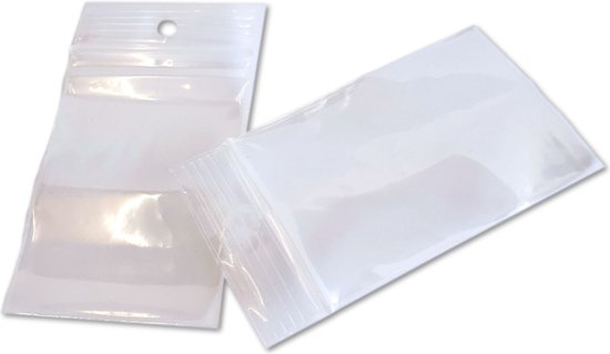 Twee doorzichtige gripzakjes, één met een 50 eurocent munt erin. De zakjes zijn 40x60 mm en hebben een ophangoog.