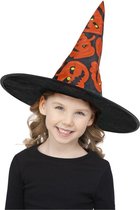 Smiffy's - Heks & Spider Lady & Voodoo & Duistere Religie Kostuum - Hoge Pompoen Heks Muts Kind - Oranje, Zwart - Halloween - Verkleedkleding