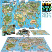 Bopster - puzzle carte du monde - 180 pièces - 57x42cm - superbe design 8 bits - découvrez tous les bâtiments célèbres