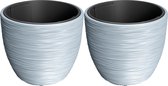 Prosperplast Plantenpot/bloempot Furu Stripes - 2x - buiten/binnen - kunststof - lichtgrijs - D35 x H35 cm - met binnenpot