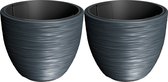 Prosperplast Plantenpot/bloempot Furu Stripes - 2x - buiten/binnen - kunststof - antraciet - D47 x H47 cm - met binnenpot