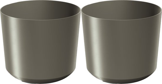 Prosperplast Cache-pot/pot de fleurs Babylon - 2x - plastique - extérieur/intérieur - gris titane - D15 x H15 cm
