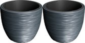 Prosperplast Plantenpot/bloempot Furu Stripes - 2x - buiten/binnen - kunststof - antraciet - D30 x H30 cm - Met binnenpot
