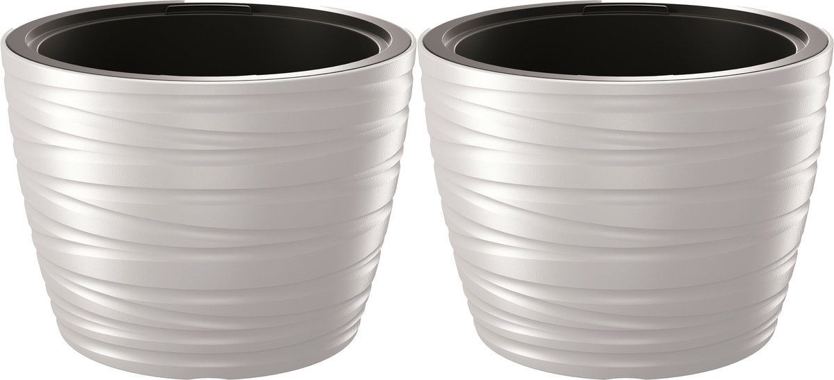Prosperplast Plantenpot/bloempot Amazing - 2x - buiten/binnen - kunststof - wit - D47 x H52 cm - met binnenpot