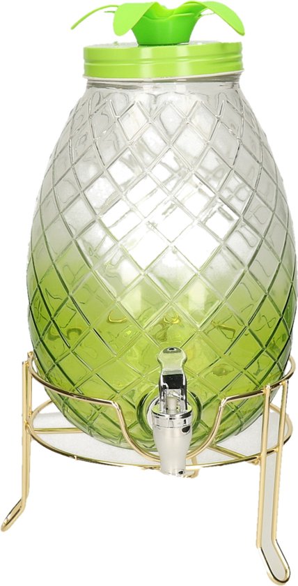 1x Distributeur de boissons en verre vert ananas 4,5 litres - Zeller de  cuisine 