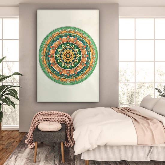 Tableau sur toile 120x180 cm - Décoration murale Hippie - Mandala - Vert - Boho - Fleurs - Décoration murale salon - Décoration chambre - Accessoires chambre - Peintures