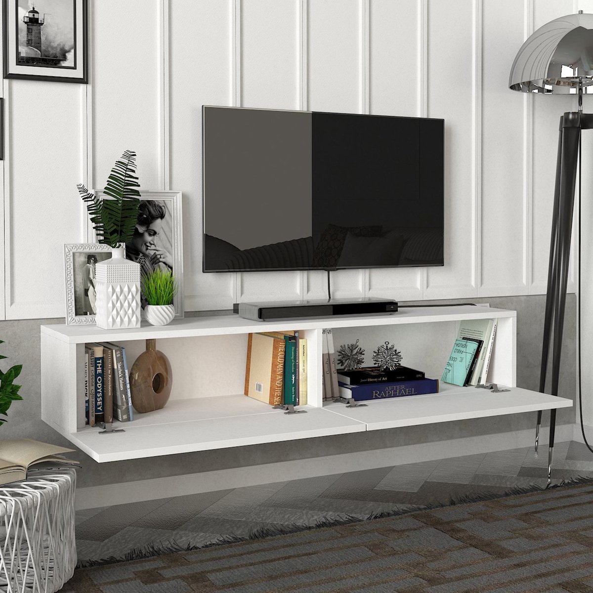 en.casa Tv-meubel Toivakka zwevend 135x31x25 cm wit
