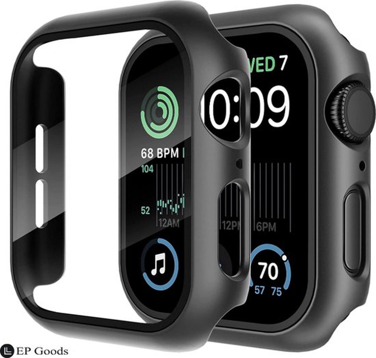 EP Goods - Full Cover/Hoesje - Screen Protector - Geschikt voor Apple Watch Series 7, 8 en 9 41mm - Hardcase - Protection - Zwart