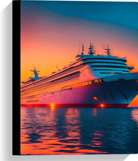 Canvas - Enorm Cruiseschip Varend over het Water tijdens Zonsondergang - 30x40 cm Foto op Canvas Schilderij (Wanddecoratie op Canvas)