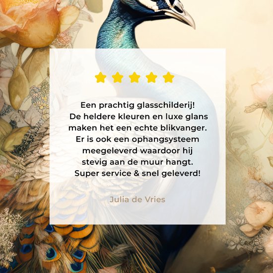 MuchoWow® Peinture sur verre - Paon - Plumes de paon - Fleurs - Vogels - Botanique - 60x80 cm - Peintures sur verre acrylique - Photo sur Glas