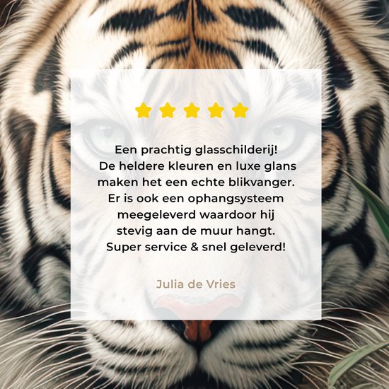 Glasschilderij - Tijger - Bloemen - Blinder - Dieren - Natuur - Glasplaat - Foto op glas - Glasschilderijen woonkamer - Schilderij op glas - 120x80 cm - Muurdecoratie - Wanddecoratie - Slaapkamer - Kamer decoratie