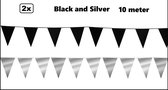 2x Vlaggenlijn Black and Silver party 10 meter - Zwart en zilver - Festival thema feest party verjaardag gala jubileum