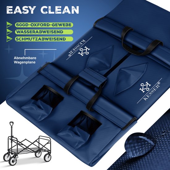 KESSER® Bolderkar Opvouwbare Bolderwagen | Incl. 2 Netzakken Strandkar Pvc Banden Tot 80 Kg Draagvermogen Tuinaanhanger Zonder Dak Grijs