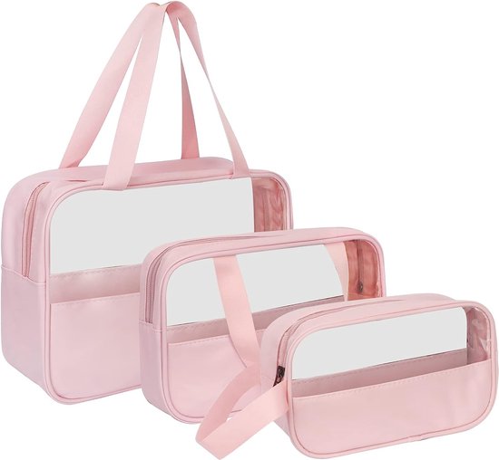 Trousse De Toilette Double Couche - Grande Capacité, Étanche, Rose Pour Femmes
