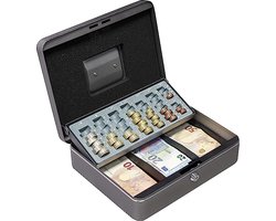 ARREGUI Cashier C9246-EUR kluis met sleutel voor het vervoer van geld, geldcassette van staal met muntvak en bankbiljetten, draagbare kluis, breedte 30 cm, donkergrijs