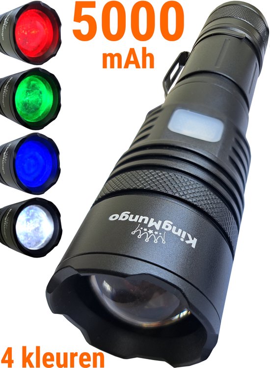 LED Zaklamp 5000 mAh - 4 kleuren Rood, Groen, Blauw en Wit licht - King  Mungo KM-F84 | bol