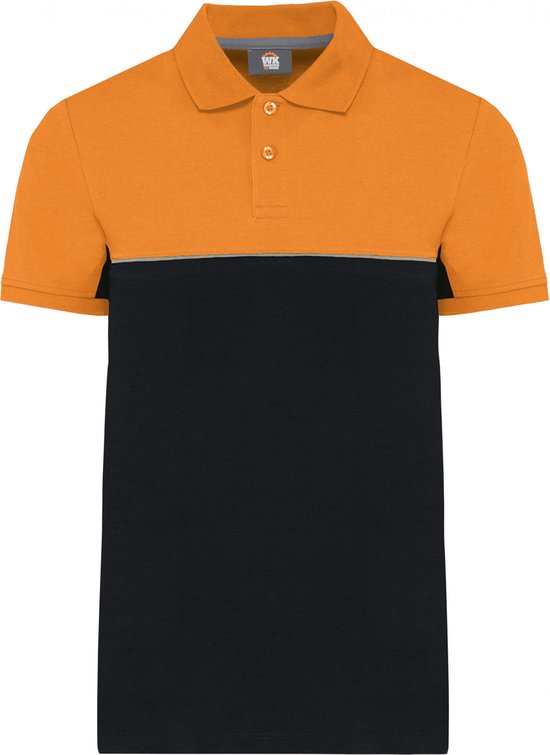 Polo Unisex 5XL WK. Designed To Work Kraag met knopen Korte mouw Black / Orange 60% Katoen, 40% Polyester