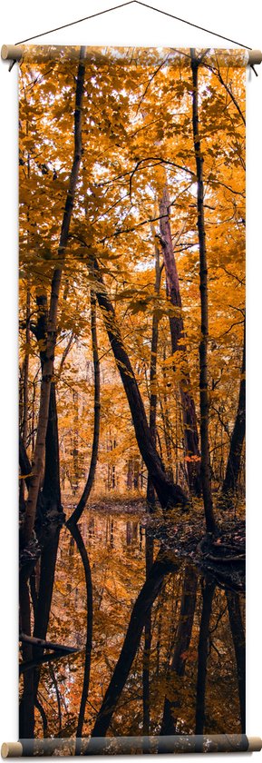 Textielposter - Water - Beekje - Bomen - Bossen - Bladeren - Herfst - 40x120 cm Foto op Textiel