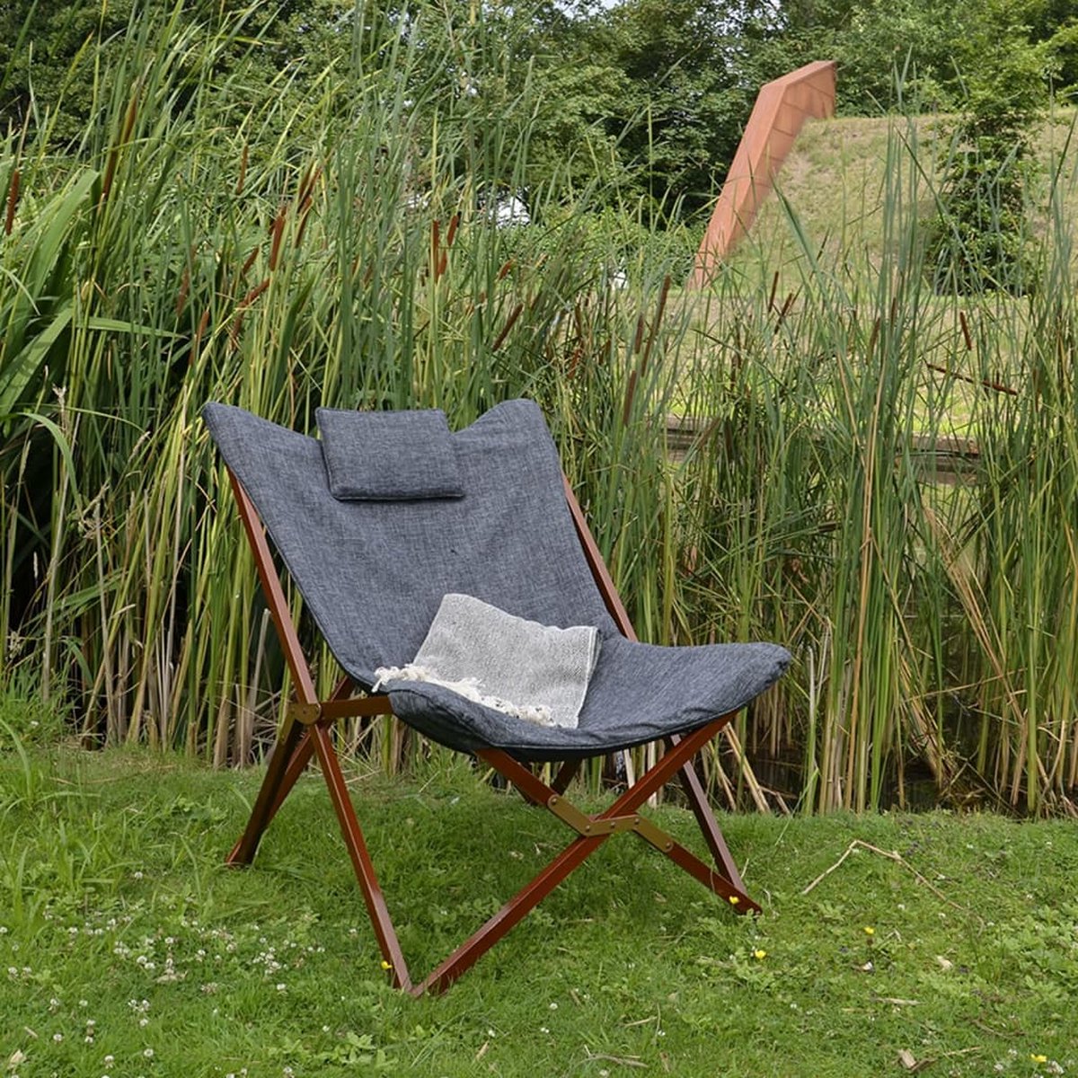 Lesli Living Chaise papillon - 73x85x95 cm - Gris et brun