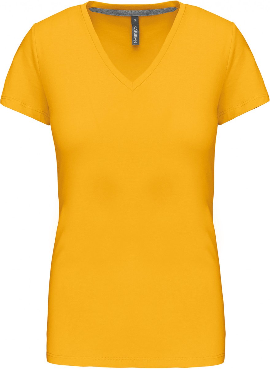 Kariban Dames T-shirt V-hals Korte Mouwen K381 - Yellow - M