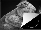 KitchenYeah® Inductie beschermer 60x52 cm - Slapende koala op zwarte achtergrond in zwart-wit - Kookplaataccessoires - Afdekplaat voor kookplaat - Inductiebeschermer - Inductiemat - Inductieplaat mat