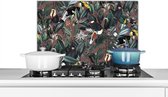 Spatscherm keuken 60x40 cm - Kookplaat achterwand Bloemen- Vogel- Bladeren - Muurbeschermer - Spatwand fornuis - Hoogwaardig aluminium