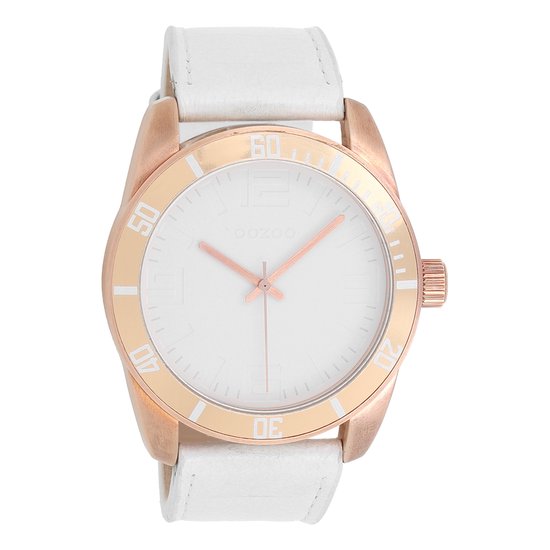 Rosé goudkleurige OOZOO horloge met witte leren band - C5740