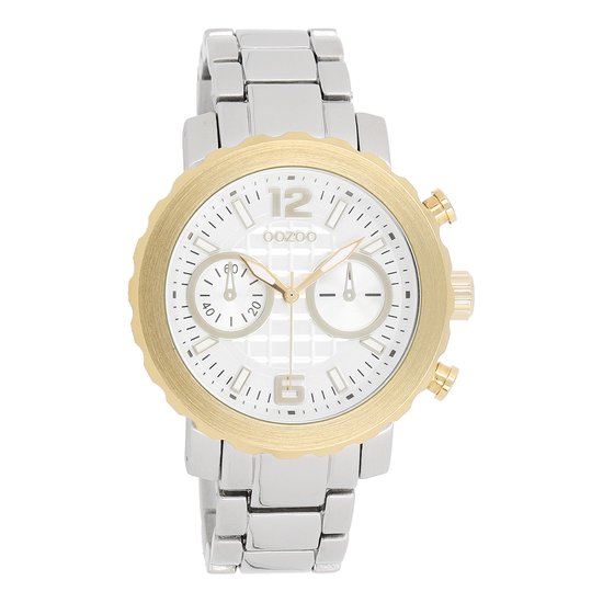 Goudkleurige OOZOO horloge met zilverkleurige roestvrijstalen armband - C5746