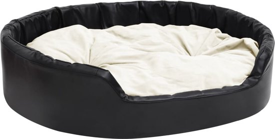 vidaXL-Hondenmand-99x89x21-cm-pluche-en-kunstleer-zwart-en-beige