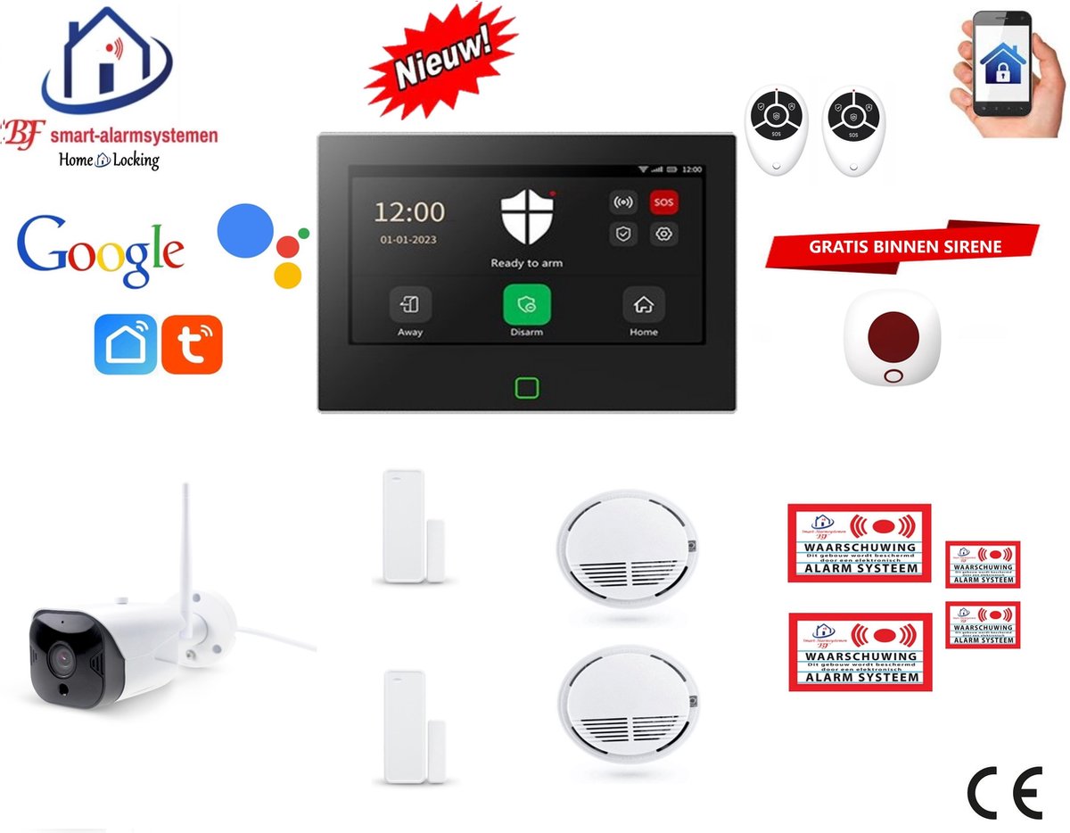 Draadloos/bedraad alarmsysteem met 7-inch touchscreen werkt met wifi,gprs,sms en met spraakgestuurde apps. ST01B-29