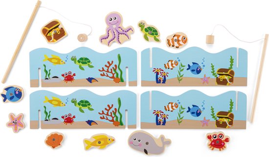 Woet® Houten Magnetisch Visspel - Vang de Vissen met Hengel - Educatief Hengelspell voor Peuters - Visjes Vangen - Vanaf 2 Jaar