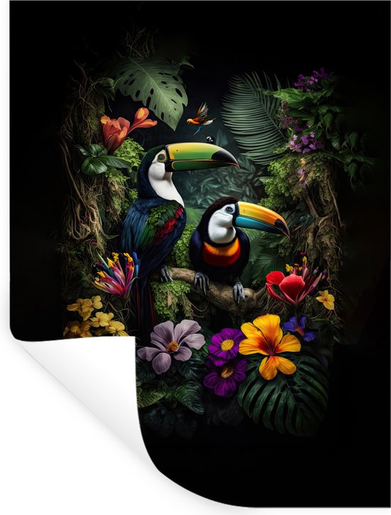 Muurstickers - Sticker Folie - Toekan - Bloemen - Tropisch - Jungle - Vogel - 90x120 cm - Plakfolie - Muurstickers Kinderkamer - Zelfklevend Behang - Zelfklevend behangpapier - Stickerfolie