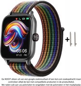 22mm Regenboog Kleurig Nylon Horloge Bandje met een lichte glans voor bepaalde 22mm smartwatches van verschillende bekende merken (zie lijst met compatibele modellen in producttekst) - Maat: zie foto - klittenband – Pride – Rainbow Colored Strap