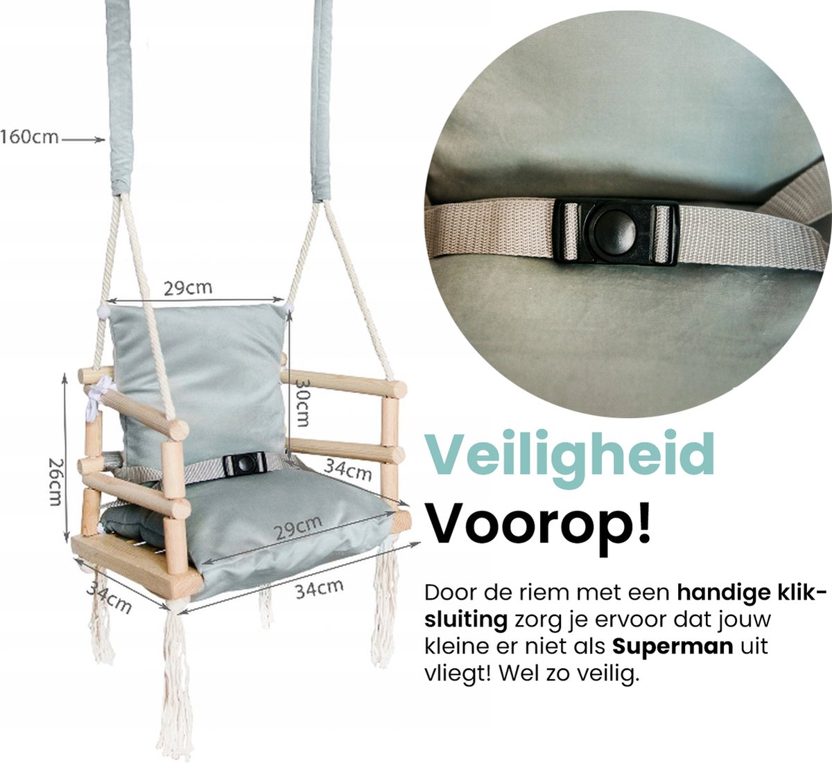 Luxe houten 3 in 1 grijze meegroei baby schommel en Kinder schommel grijs – Baby swing – Schommel die meegroeit met je kindje - Schommelstoel - Schommels - Handgemaakt — afbeelding 8