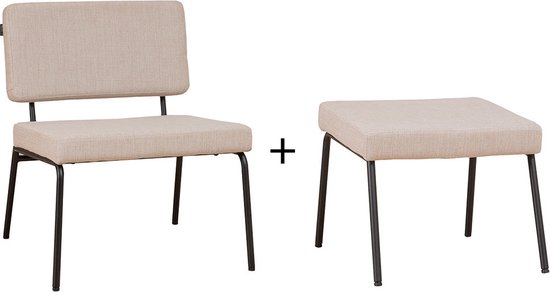 Bronx71® Scandinavische fauteuil en hocker Espen beige gerecyclede stof