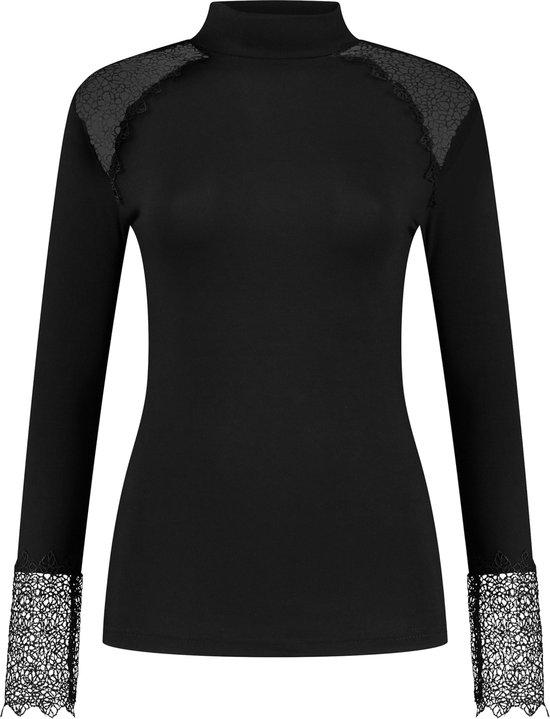 Haya's Closet - Haya II - Luxe (onder)Top met lange mouwen en kantdessin - Zwart - Turtleneck